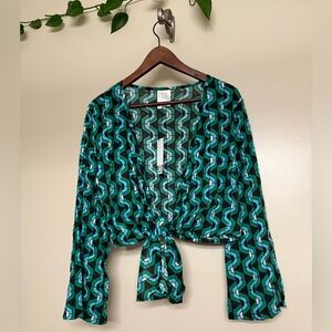 Sanctuary Geo wave Patterned Tie-Front‎ Top Cover up Medium NWT